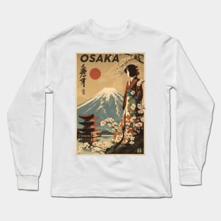 Osaka Japan Vintage Travel Art Poster Long Sleeve T-Shirt